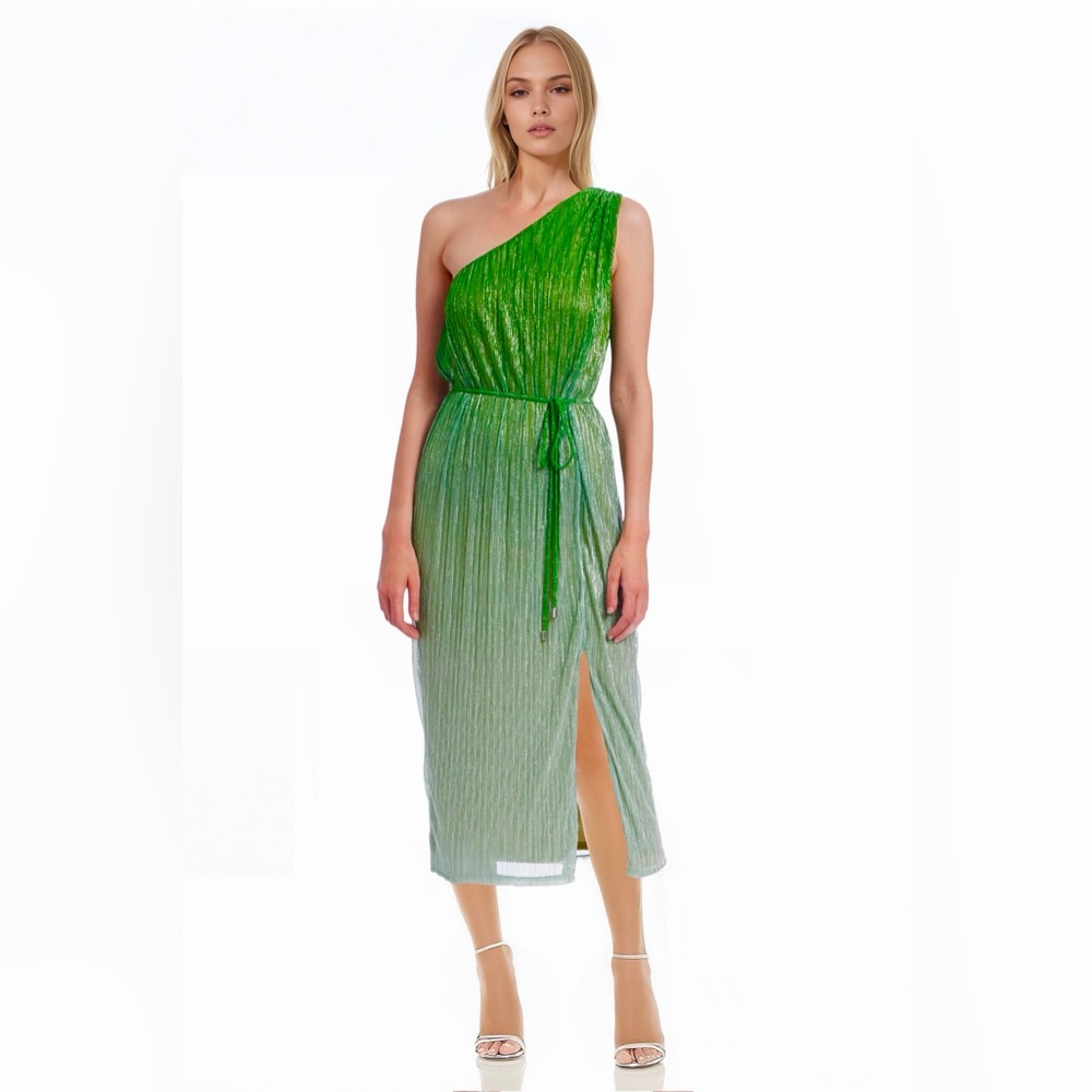 NWT👗Badgley Mischka Emerald Green 💚⚡️Ombre One-Shoulder Dress - Size 8